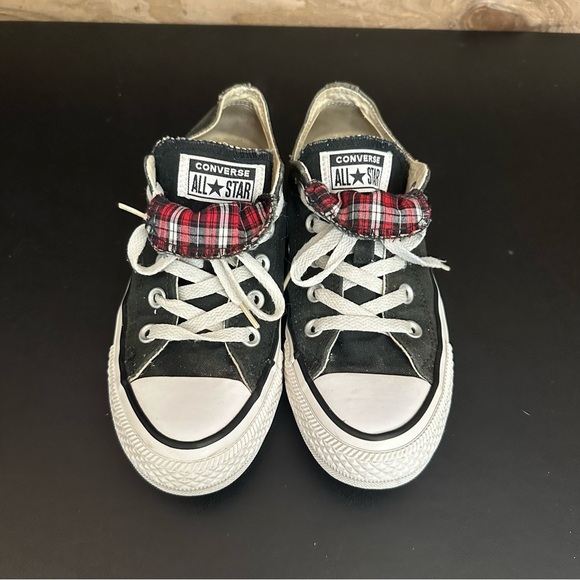 CONVERSE All Star Chuck Taylor Double Plaid Tongue Black Low Ox Women’s Size 6 - Picture 1 of 10